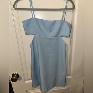 powder blue mini dress with cutouts